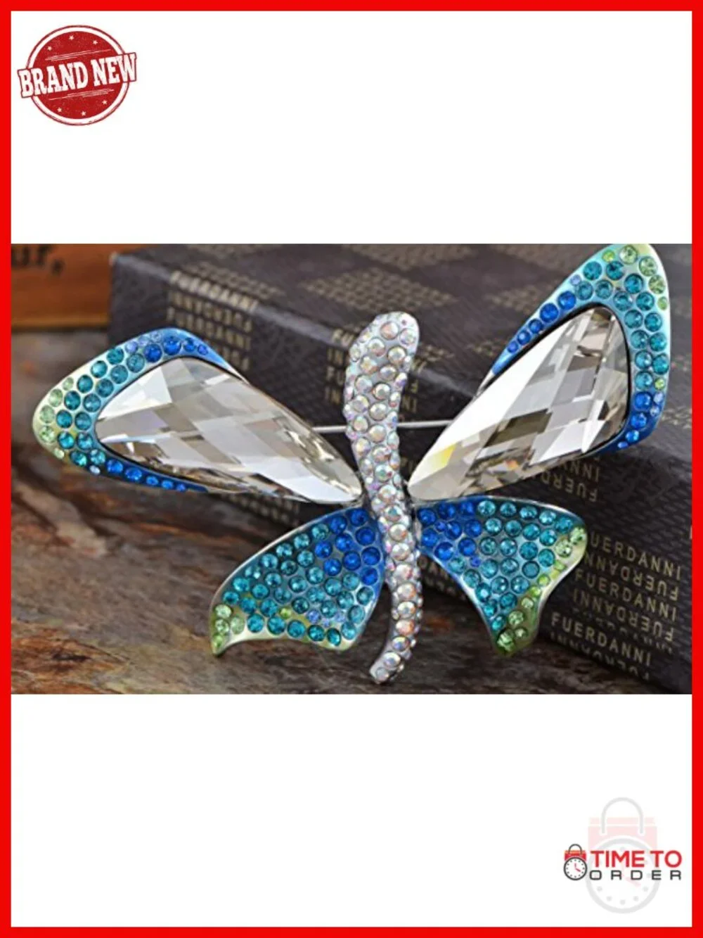 Shiny Crystal Butterfly Brooch Pin for Hat Bag Suit Tie - Picture 3 of 6